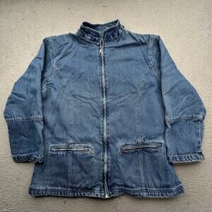 Vintage 90s North Style Denim Jean Zip Coat Jacket Womens Medium Flannel Lined
